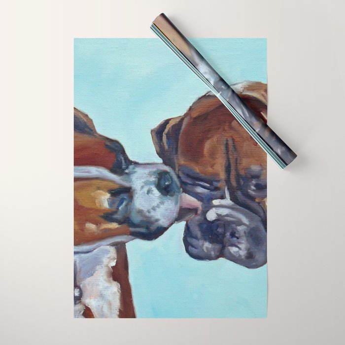 Kissing Boxers Dogs Portrait Wrapping Paper Gallery Image 1
