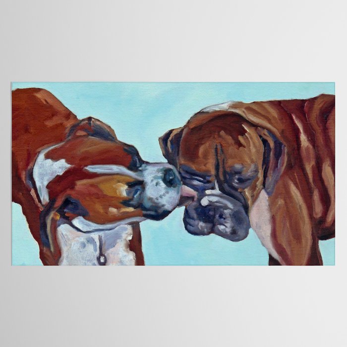 Kissing Boxers Dogs Portrait Tablecloth Gallery Image 2