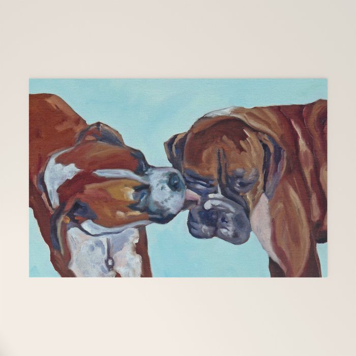 Kissing Boxers Dogs Portrait Welcome Mat Gallery Image 1