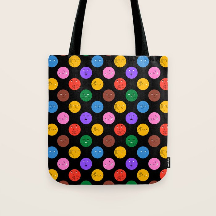 Funny colorful cartoon character face pattern Tote Bag Gallery Image 1