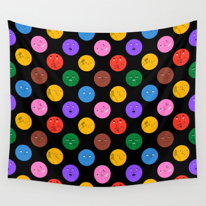 Funny colorful cartoon character face pattern Wall Tapestry Gallery Image 4