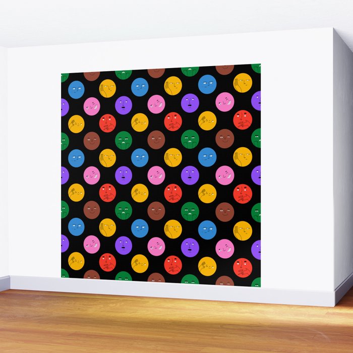 Funny colorful cartoon character face pattern Wall Mural Gallery Image 2