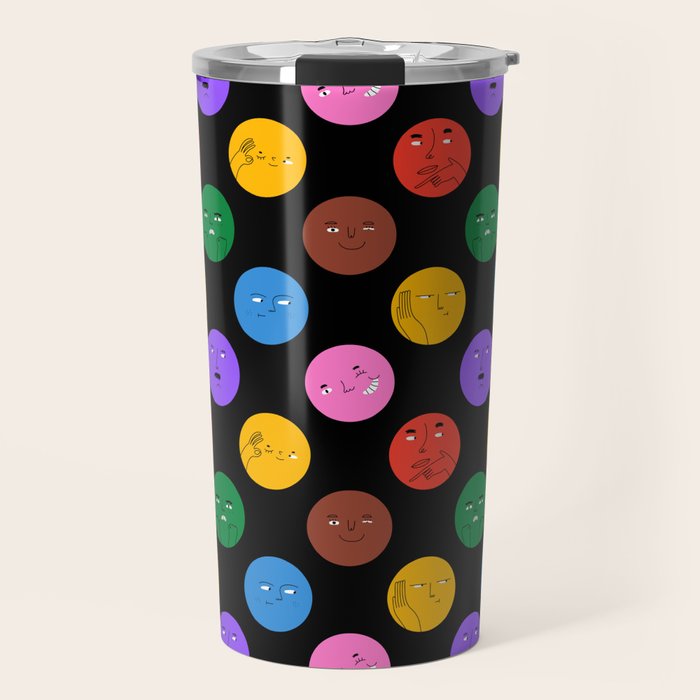 Funny colorful cartoon character face pattern Travel Mug Gallery Image 1