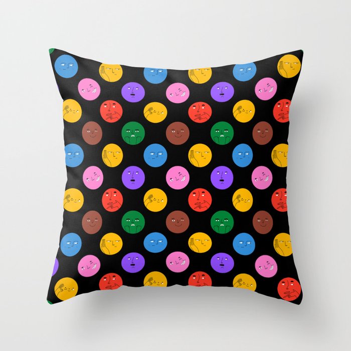 Funny colorful cartoon character face pattern Throw Pillow Gallery Image 6
