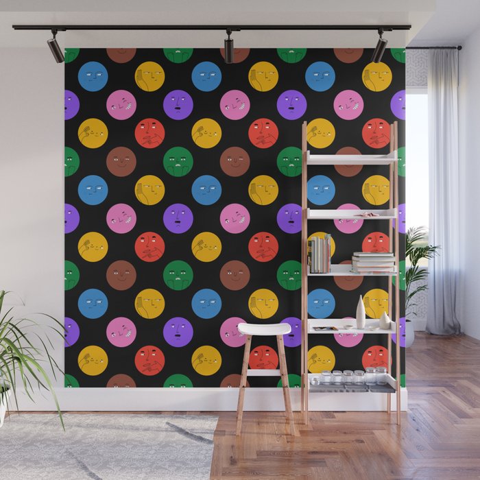 Funny colorful cartoon character face pattern Wall Mural Gallery Image 1