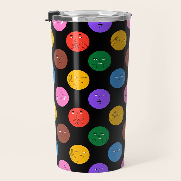 Funny colorful cartoon character face pattern Travel Mug Gallery Image 3