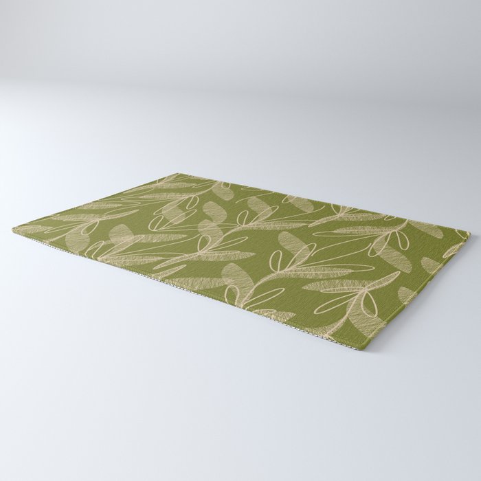 Mid Century Modern Botanical Pattern in Mid Mod Beige and Olive Green Rug Gallery Image 3