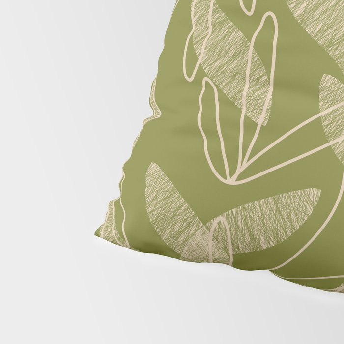 Mid Century Modern Botanical Pattern in Mid Mod Beige and Olive Green Pillow Sham Gallery Image 4