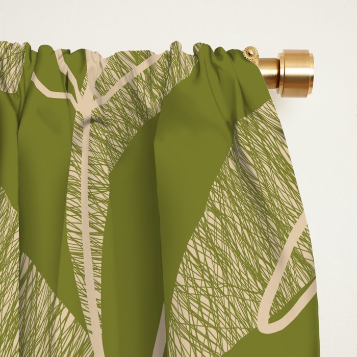 Mid Century Modern Botanical Pattern in Mid Mod Beige and Olive Green Window Curtain Gallery Image 2
