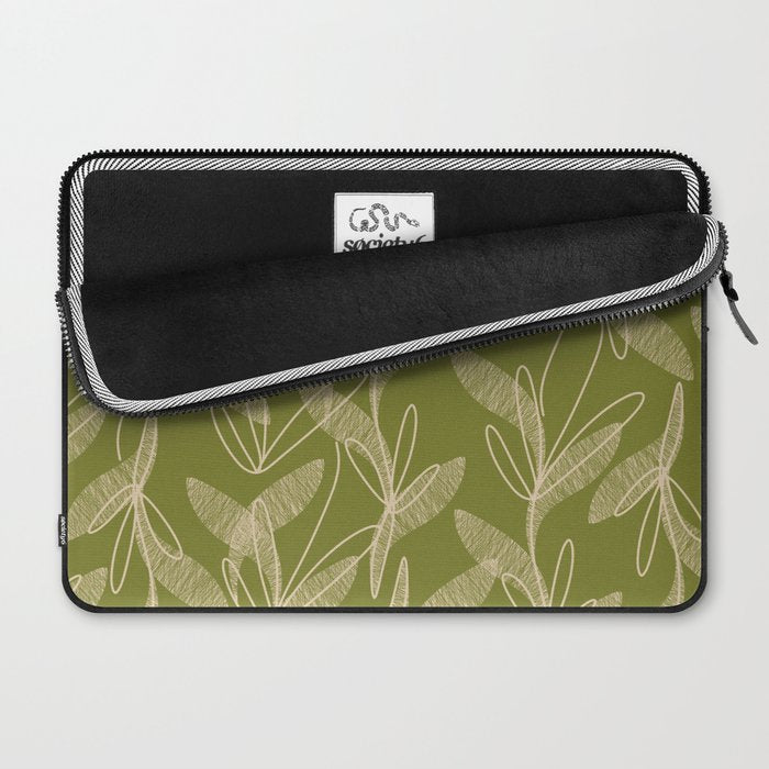 Mid Century Modern Botanical Pattern in Mid Mod Beige and Olive Green Laptop Sleeve Gallery Image 2