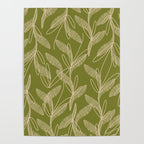 Mid Century Modern Botanical Pattern in Mid Mod Beige and Olive Green Poster Gallery Image 4