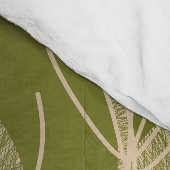 Mid Century Modern Botanical Pattern in Mid Mod Beige and Olive Green Comforter Gallery Image 4