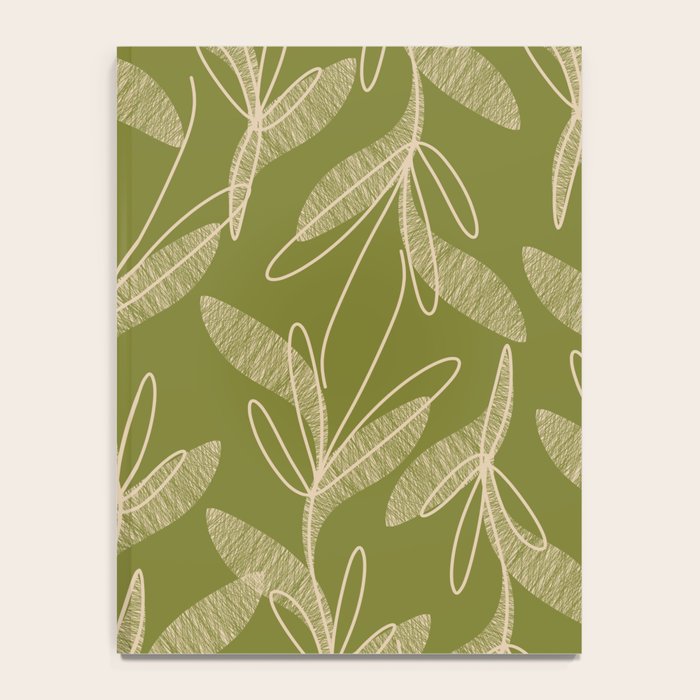 Mid Century Modern Botanical Pattern in Mid Mod Beige and Olive Green Notebook Gallery Image 4