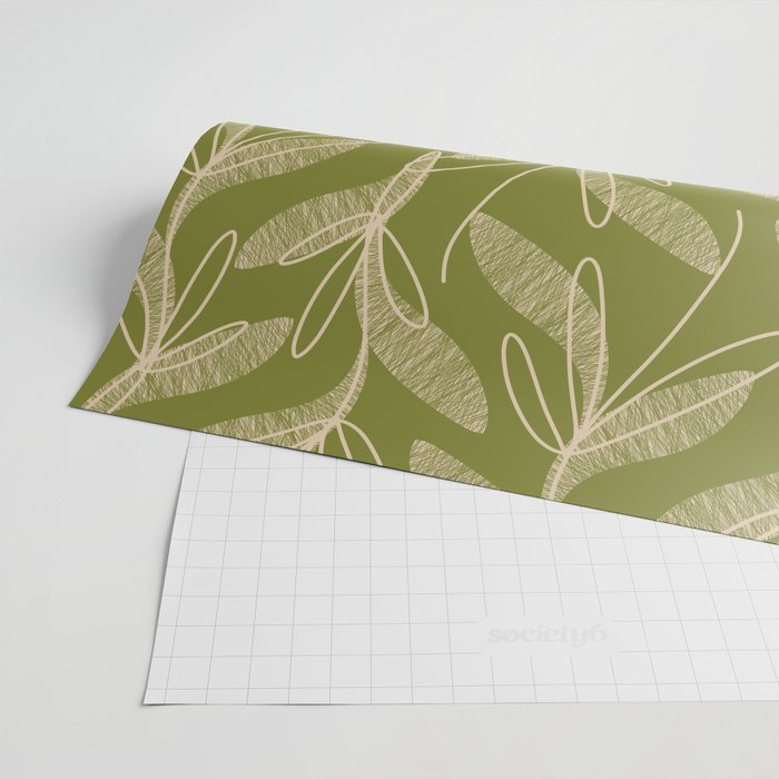 Mid Century Modern Botanical Pattern in Mid Mod Beige and Olive Green Wrapping Paper Gallery Image 2