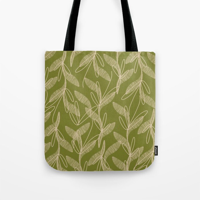 Mid Century Modern Botanical Pattern in Mid Mod Beige and Olive Green Tote Bag Gallery Image 1