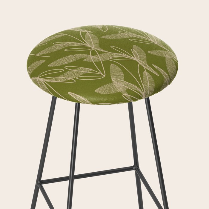 Mid Century Modern Botanical Pattern in Mid Mod Beige and Olive Green Stool Gallery Image 2
