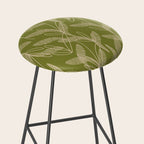 Mid Century Modern Botanical Pattern in Mid Mod Beige and Olive Green Stool Gallery Image 2