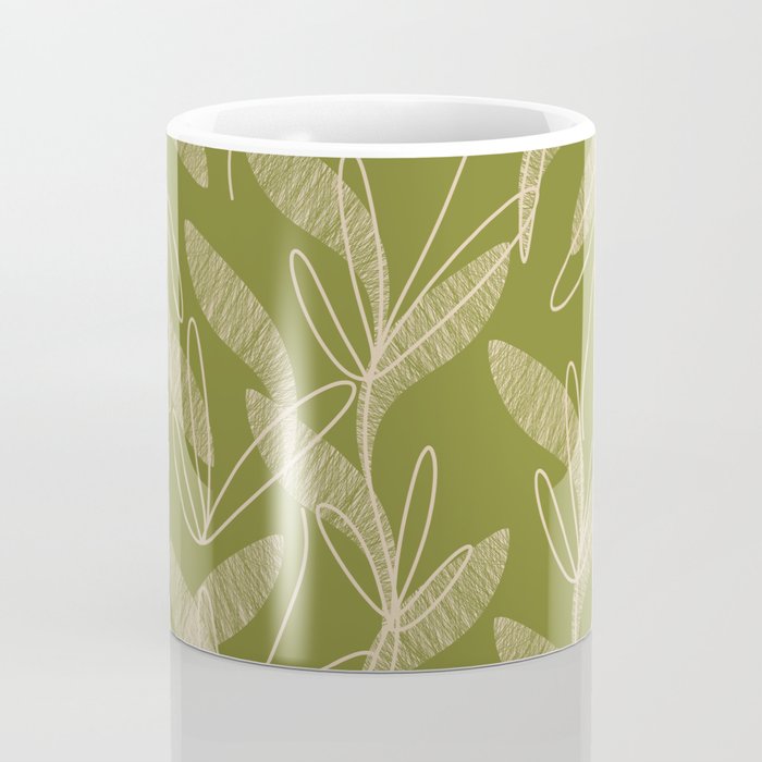 Mid Century Modern Botanical Pattern in Mid Mod Beige and Olive Green Coffee Mug Gallery Image 4