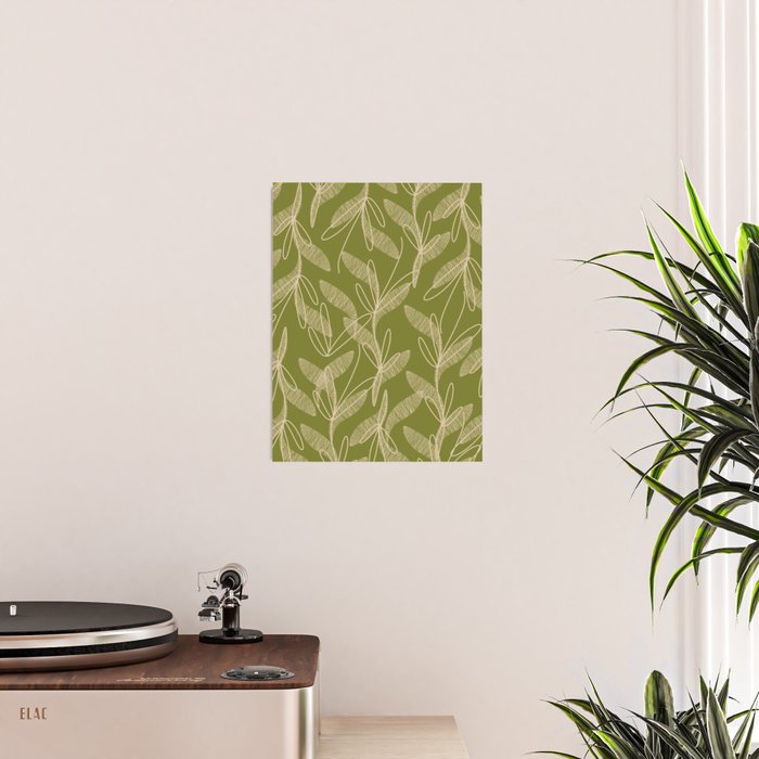 Mid Century Modern Botanical Pattern in Mid Mod Beige and Olive Green Poster Gallery Image 2