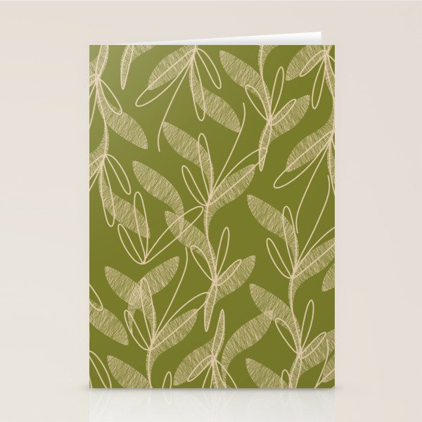 Mid Century Modern Botanical Pattern in Mid Mod Beige and Olive Green Stationery Card Gallery Image 2