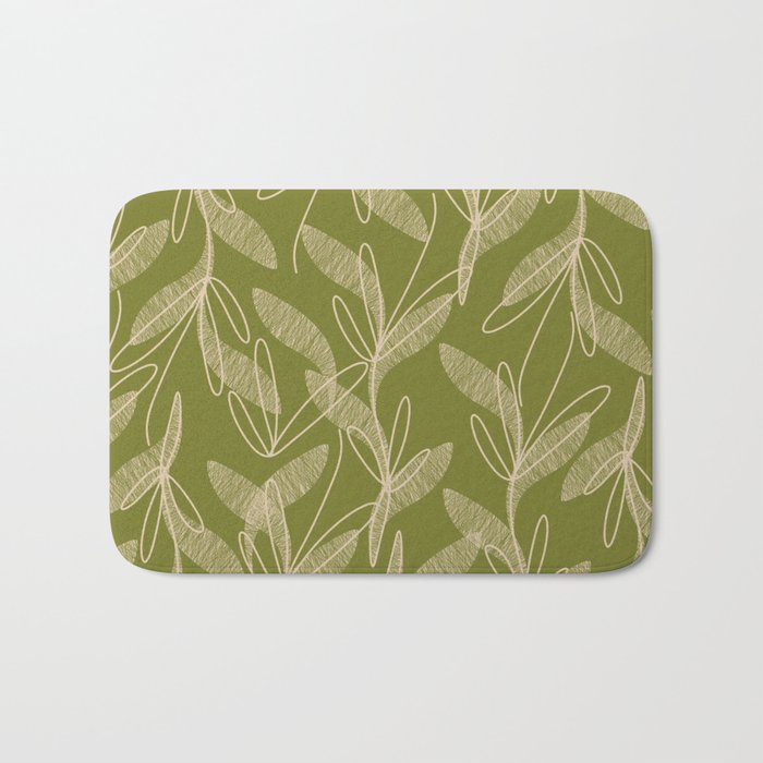 Mid Century Modern Botanical Pattern in Mid Mod Beige and Olive Green Bath Mat Gallery Image 1