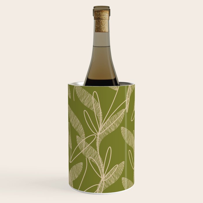 Mid Century Modern Botanical Pattern in Mid Mod Beige and Olive Green Wine Chiller Gallery Image 1