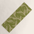 Mid Century Modern Botanical Pattern in Mid Mod Beige and Olive Green Yoga Mat Gallery Image 1