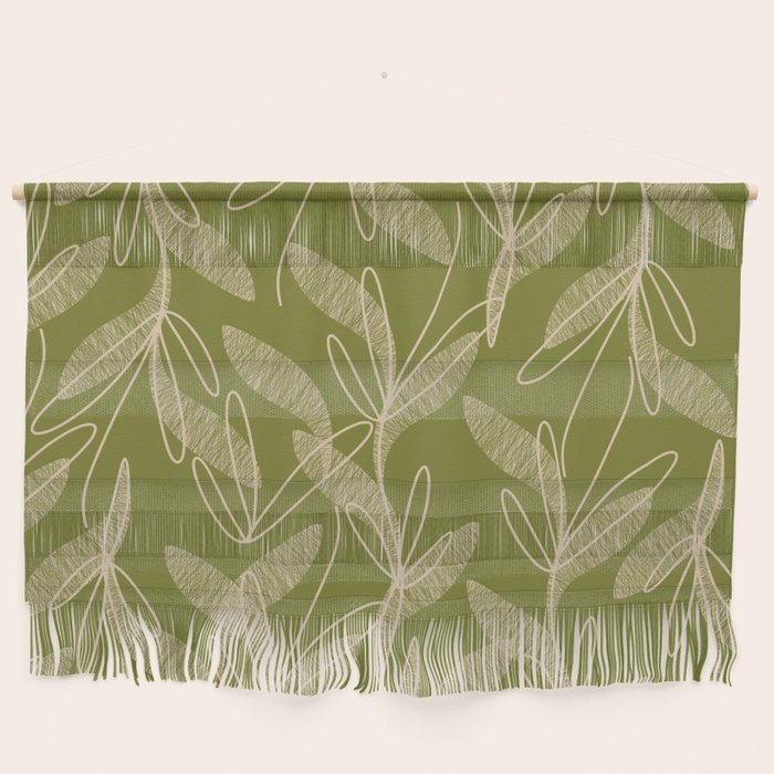 Mid Century Modern Botanical Pattern in Mid Mod Beige and Olive Green Wall Hanging Gallery Image 1
