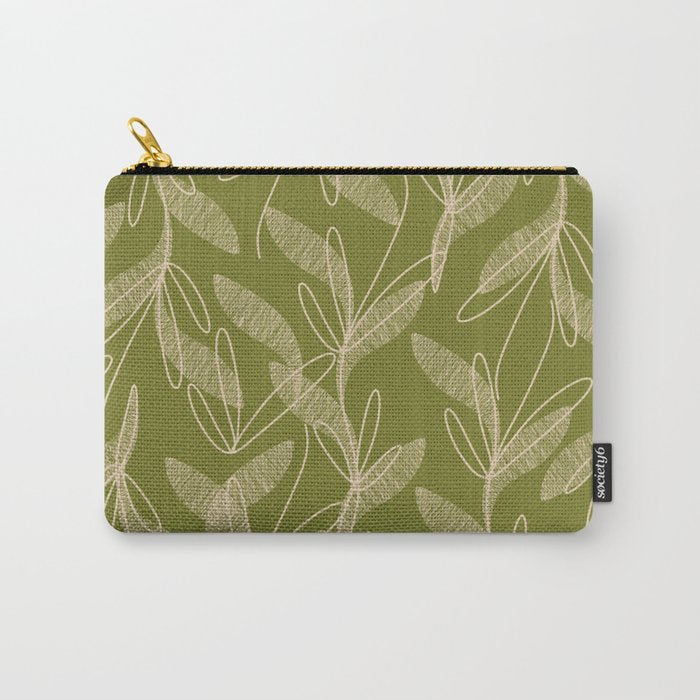Mid Century Modern Botanical Pattern in Mid Mod Beige and Olive Green Carry All Pouch Gallery Image 1