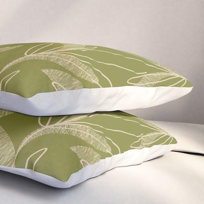 Mid Century Modern Botanical Pattern in Mid Mod Beige and Olive Green Pillow Sham Gallery Image 3