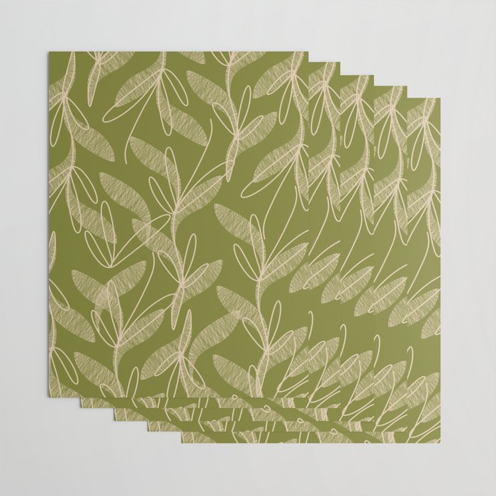 Mid Century Modern Botanical Pattern in Mid Mod Beige and Olive Green Wrapping Paper Gallery Image 3