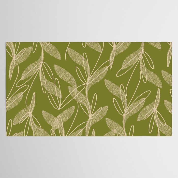Mid Century Modern Botanical Pattern in Mid Mod Beige and Olive Green Tablecloth Gallery Image 2