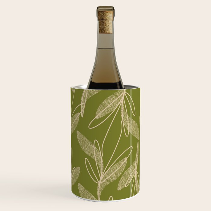Mid Century Modern Botanical Pattern in Mid Mod Beige and Olive Green Wine Chiller Gallery Image 3