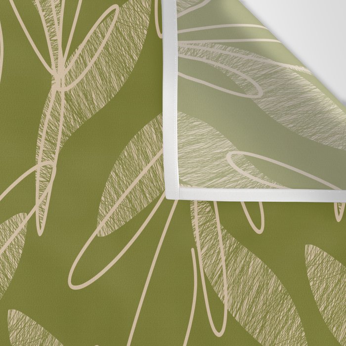 Mid Century Modern Botanical Pattern in Mid Mod Beige and Olive Green Wall Tapestry Gallery Image 3