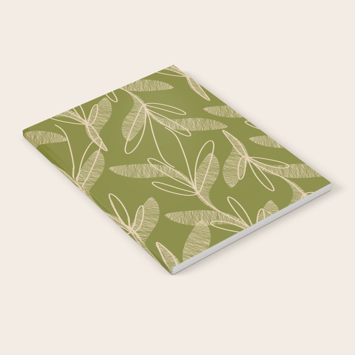 Mid Century Modern Botanical Pattern in Mid Mod Beige and Olive Green Notebook Gallery Image 1