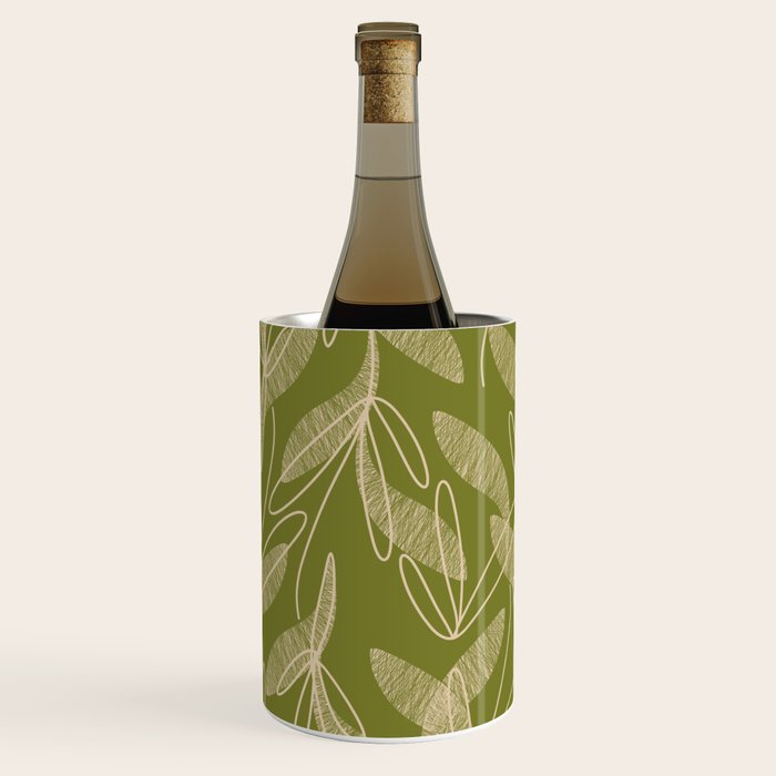 Mid Century Modern Botanical Pattern in Mid Mod Beige and Olive Green Wine Chiller Gallery Image 2