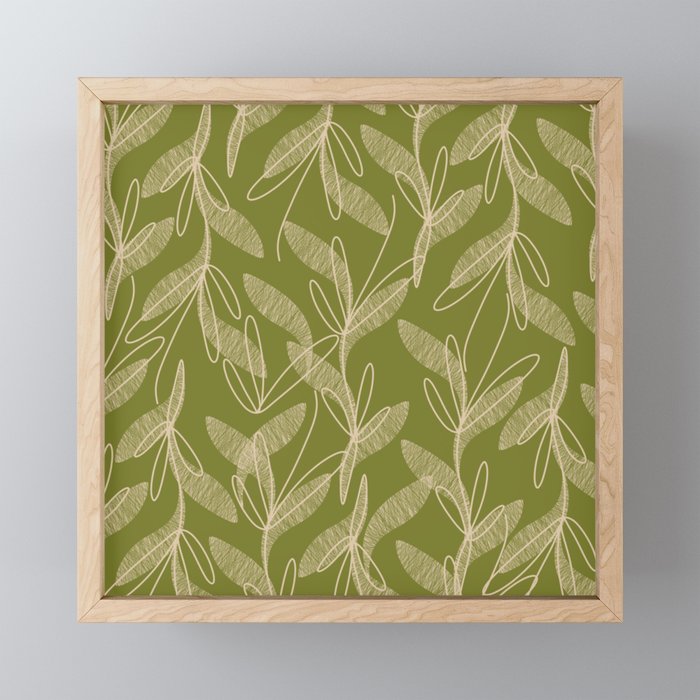 Mid Century Modern Botanical Pattern in Mid Mod Beige and Olive Green Mini Art Print Gallery Image 1