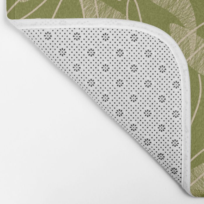 Mid Century Modern Botanical Pattern in Mid Mod Beige and Olive Green Bath Mat Gallery Image 2