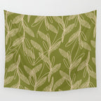 Mid Century Modern Botanical Pattern in Mid Mod Beige and Olive Green Wall Tapestry Gallery Image 4