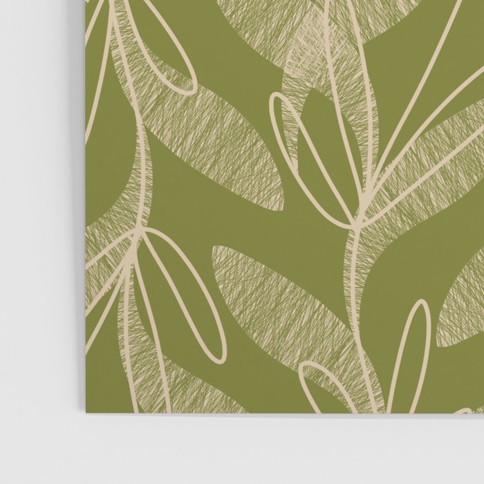 Mid Century Modern Botanical Pattern in Mid Mod Beige and Olive Green Poster Gallery Image 3