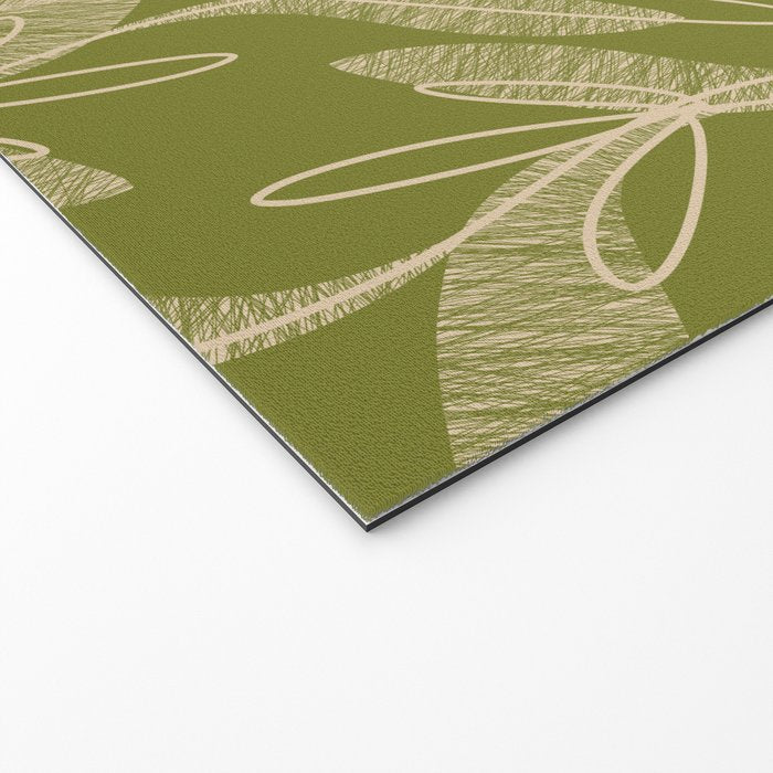Mid Century Modern Botanical Pattern in Mid Mod Beige and Olive Green Welcome Mat Gallery Image 2