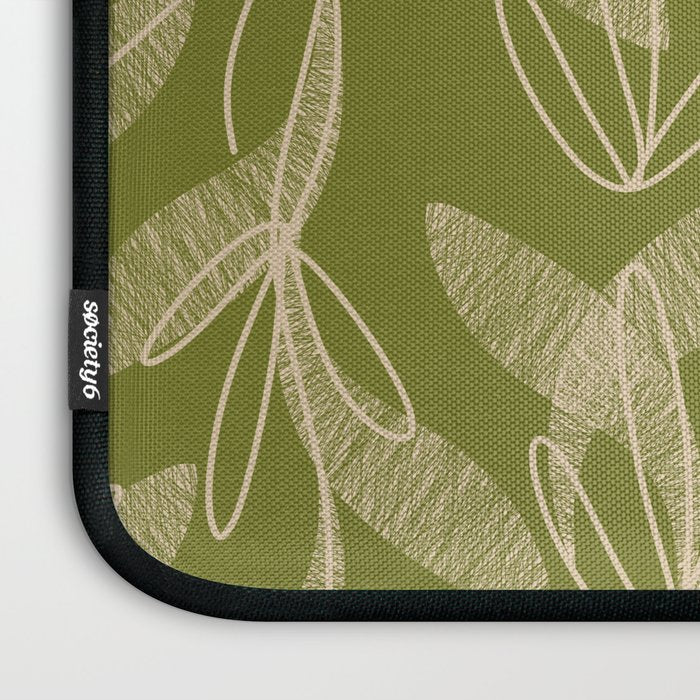 Mid Century Modern Botanical Pattern in Mid Mod Beige and Olive Green Laptop Sleeve Gallery Image 3