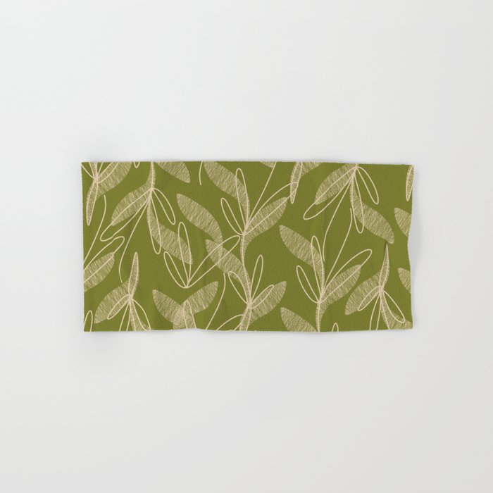 Mid Century Modern Botanical Pattern in Mid Mod Beige and Olive Green Bath Towel Gallery Image 1