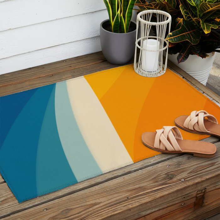 Abstract colorful landscape with wavy sea and sun Outdoor Rug Gallery Image 2