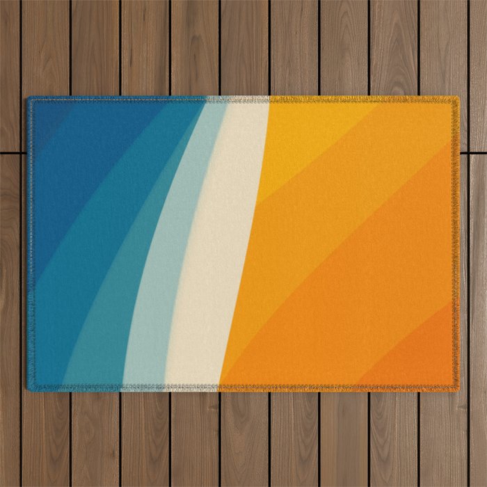 Abstract colorful landscape with wavy sea and sun Outdoor Rug Gallery Image 1