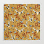 Japanese Ornate Heron Pattern Saffron Gold II Wood Wall Art Gallery Image 1