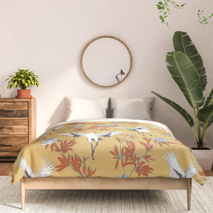 Japanese Ornate Heron Pattern Saffron Gold II Comforter Gallery Image 3
