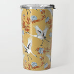 Japanese Ornate Heron Pattern Saffron Gold II Travel Mug Gallery Image 2