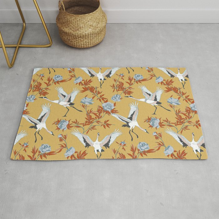 Japanese Ornate Heron Pattern Saffron Gold II Rug Gallery Image 1