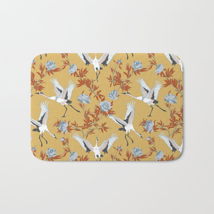 Japanese Ornate Heron Pattern Saffron Gold II Bath Mat Gallery Image 1